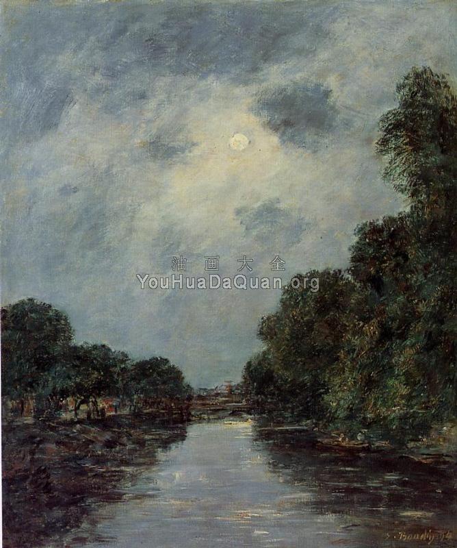 The Somme near D'Abbeville, Moonlight - 尤金·布丹
